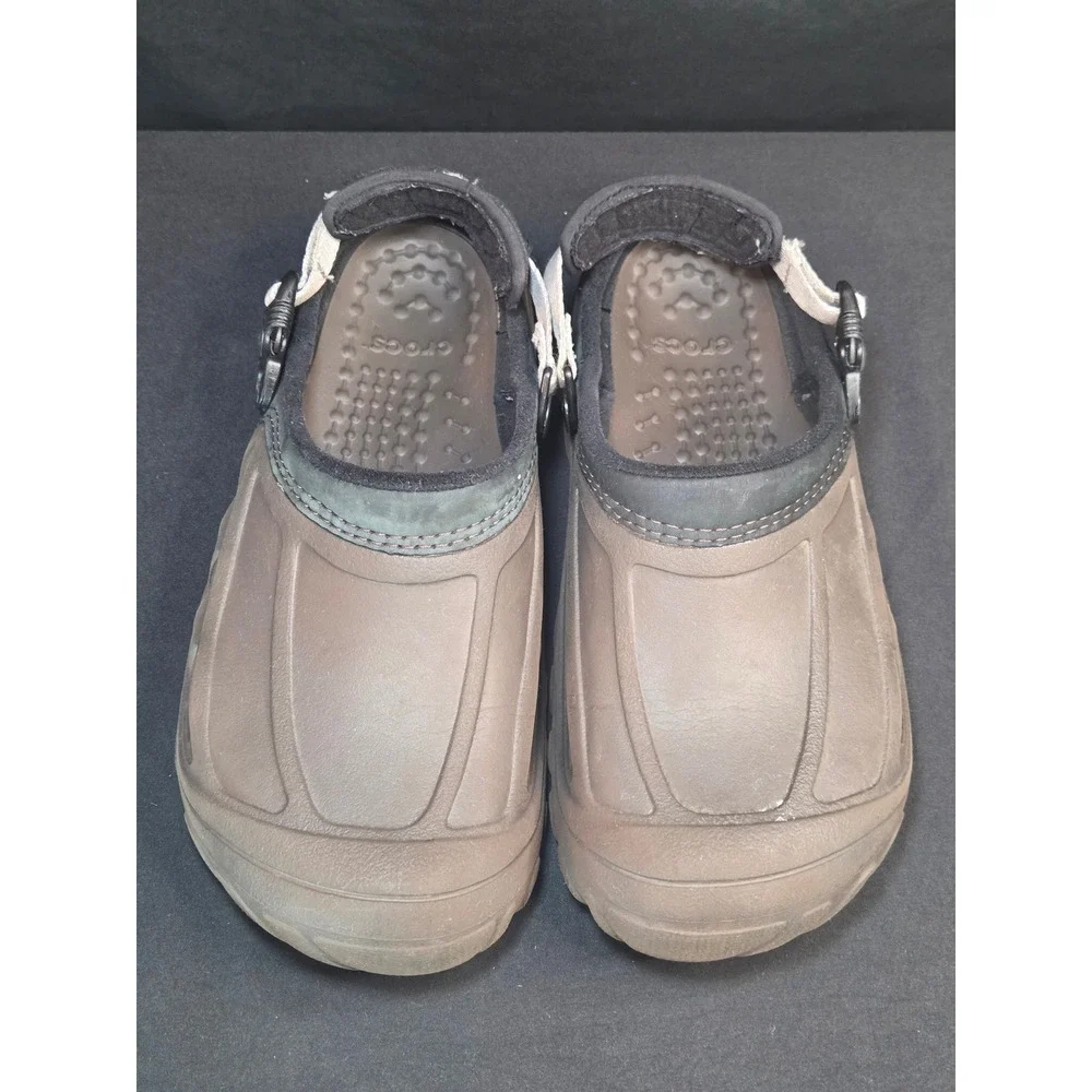 Crocs Yukon Sport Brown Khaki Leather Trim Clogs Mens 8 Women 10 Outdoor Sandals